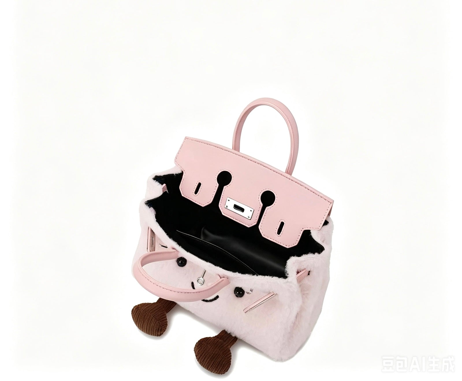 Pomo Pals Fluffy Companion Bag — Blush, interior view