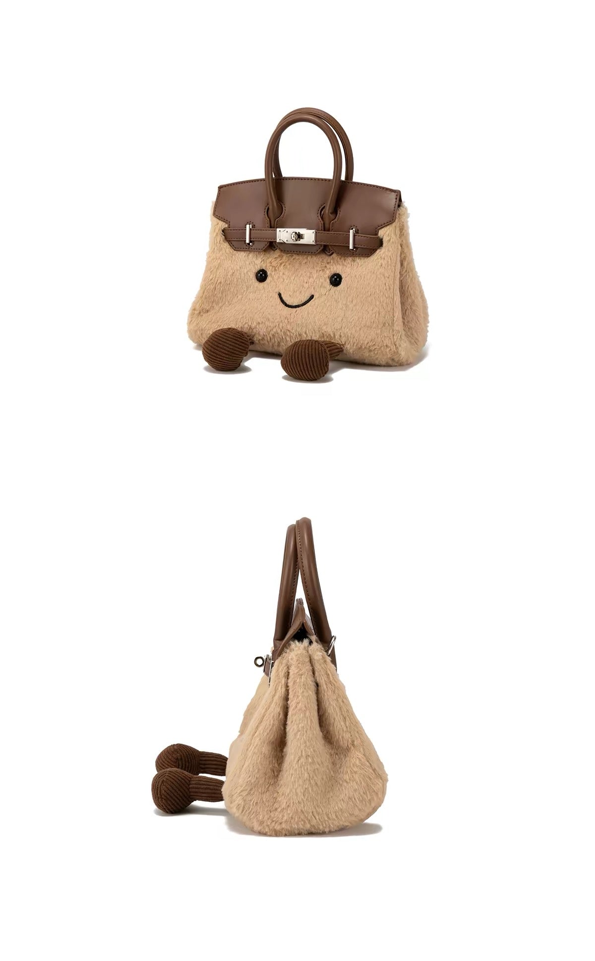 Pomo Pals Fluffy Companion Bag — Latte, front and side